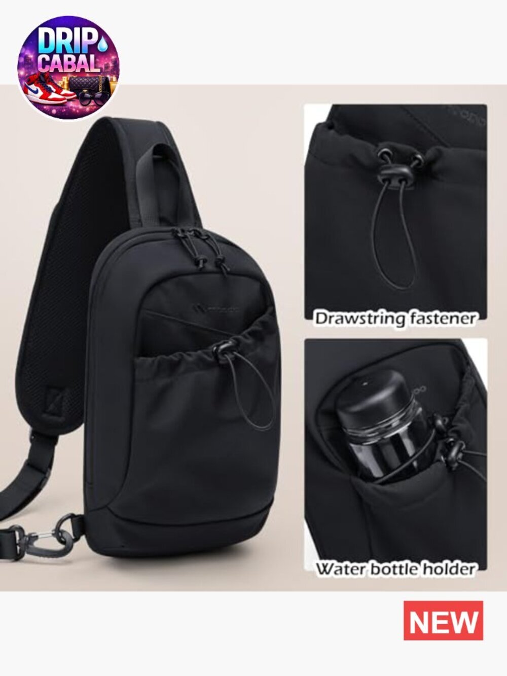 Crossbody Sling Chest Daypack Water Resistant Nylon Shoulder Bag with USB Port - Picture 4 of 6